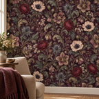 Deep Plum Floral Wallpaper — wall detail