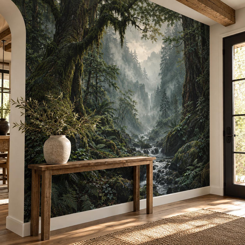 Deep Green Forest Wallpaper — entryway