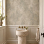 Greige Limewash Wallpaper — powder room
