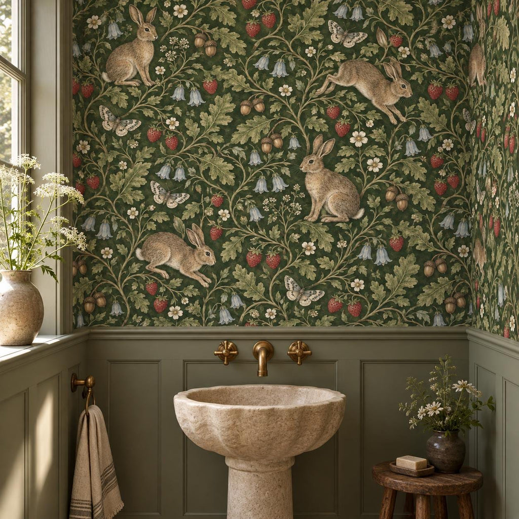 Medieval Rabbit Wallpaper — powder room