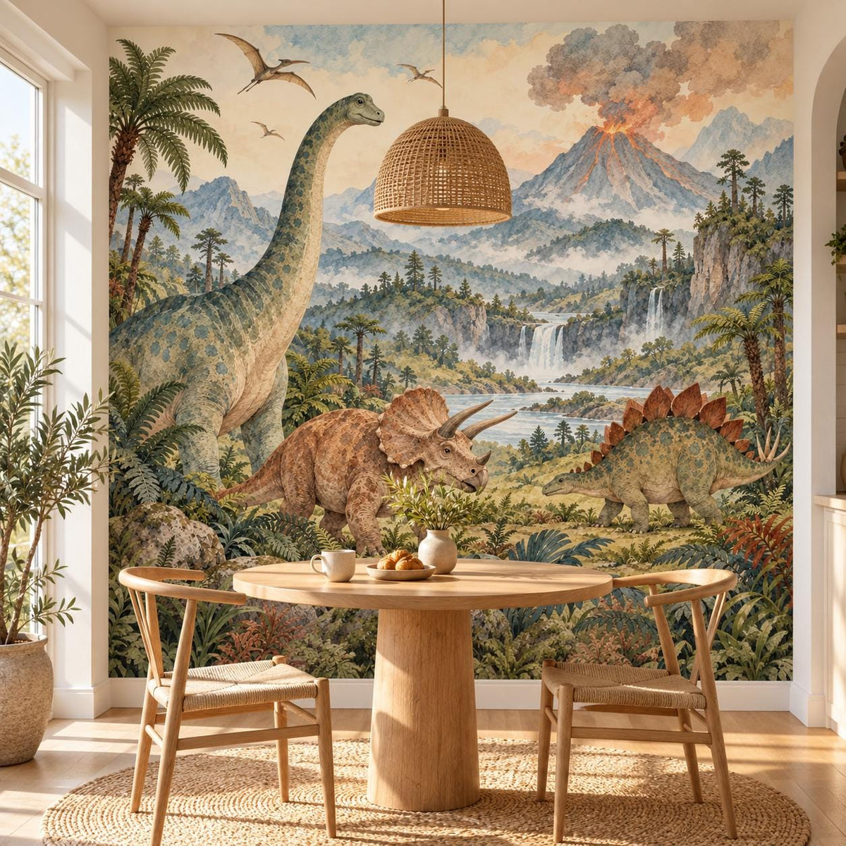 Dinosaur Landscape: breakfast nook wallpaper mockup