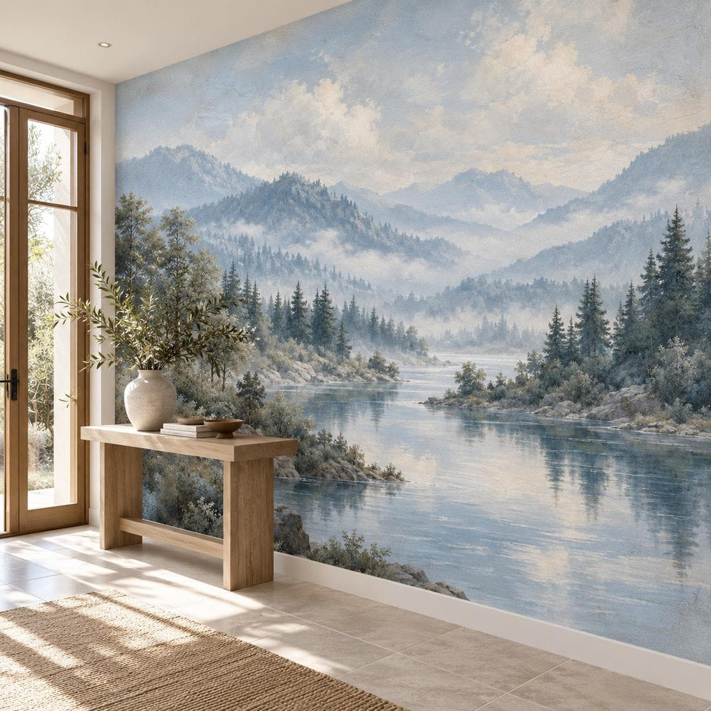 Powder Blue Forest: entryway wallpaper mockup