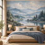 Powder Blue Forest: bedroom wallpaper mockup