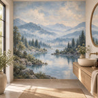 Powder Blue Forest: powder room wallpaper mockup