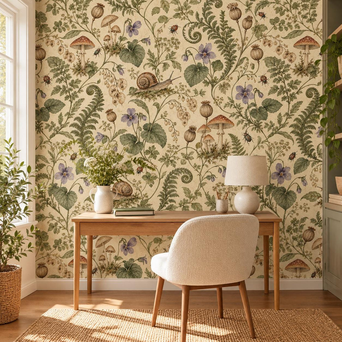 Snail Mushroom: home office wallpaper mockup