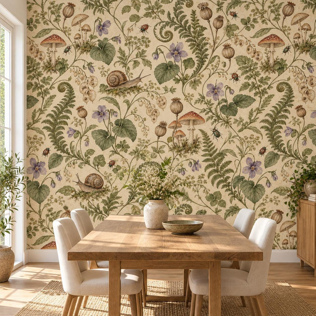 Snail Mushroom: dining room wallpaper mockup