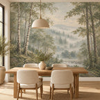 Misty Sage Forest: dining room wallpaper mockup