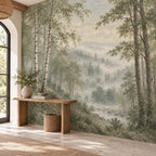 Misty Sage Forest: entryway wallpaper mockup