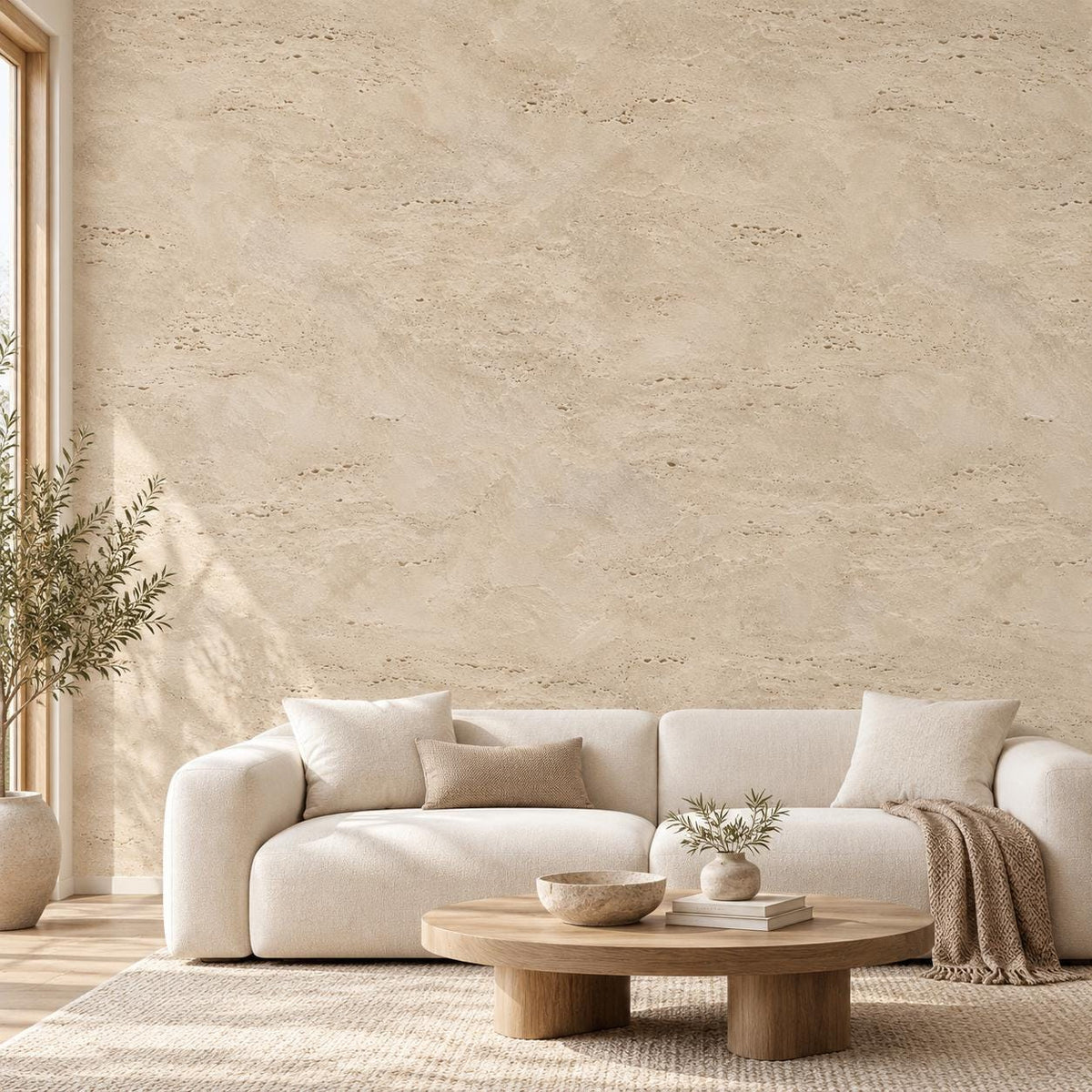 Travertine: cover living room wallpaper mockup