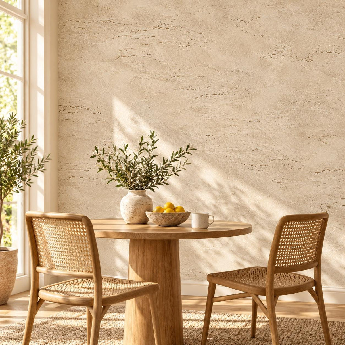 Travertine: breakfast nook wallpaper mockup