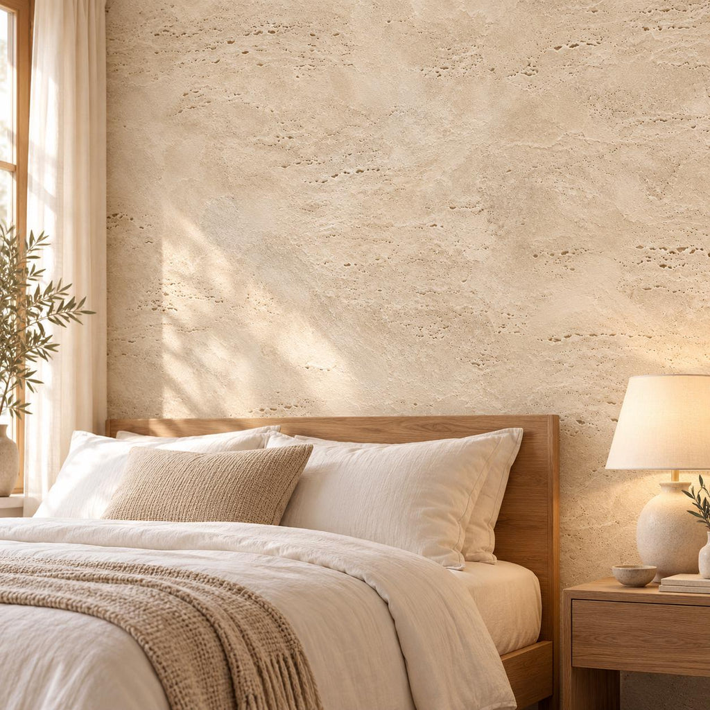 Travertine: guest room wallpaper mockup