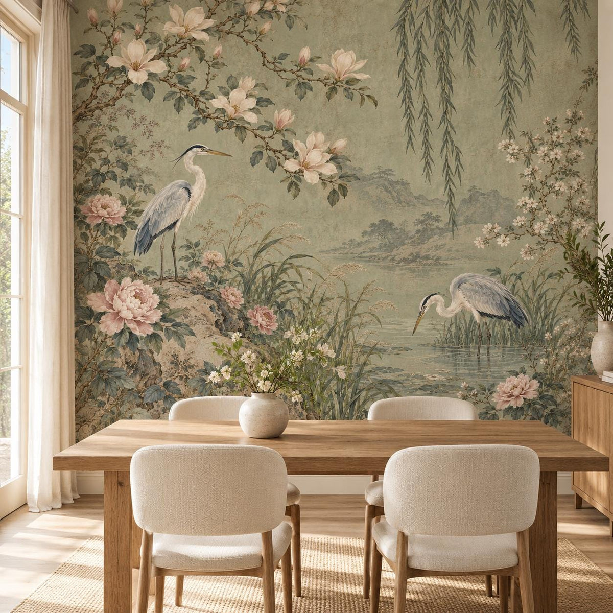 Sage Chinoiserie: dining room wallpaper mockup