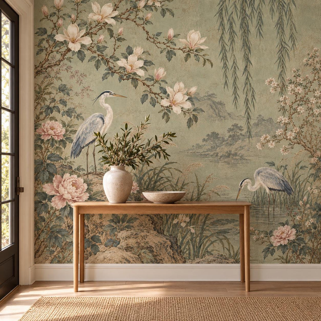 Sage Chinoiserie: entryway wallpaper mockup