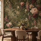 Aged Green Floral: dining room wallpaper mockup