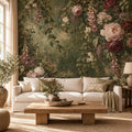 Aged Green Floral: cover living room wallpaper mockup
