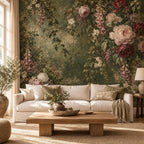 Aged Green Floral: cover living room wallpaper mockup