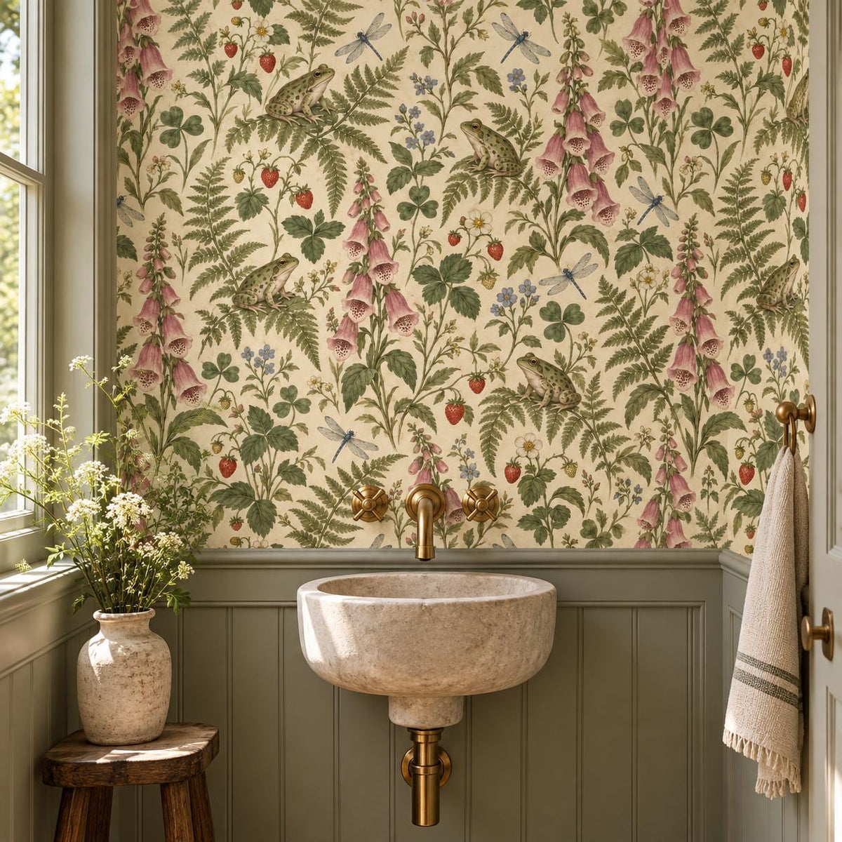 Sage Frog Wallpaper — powder room