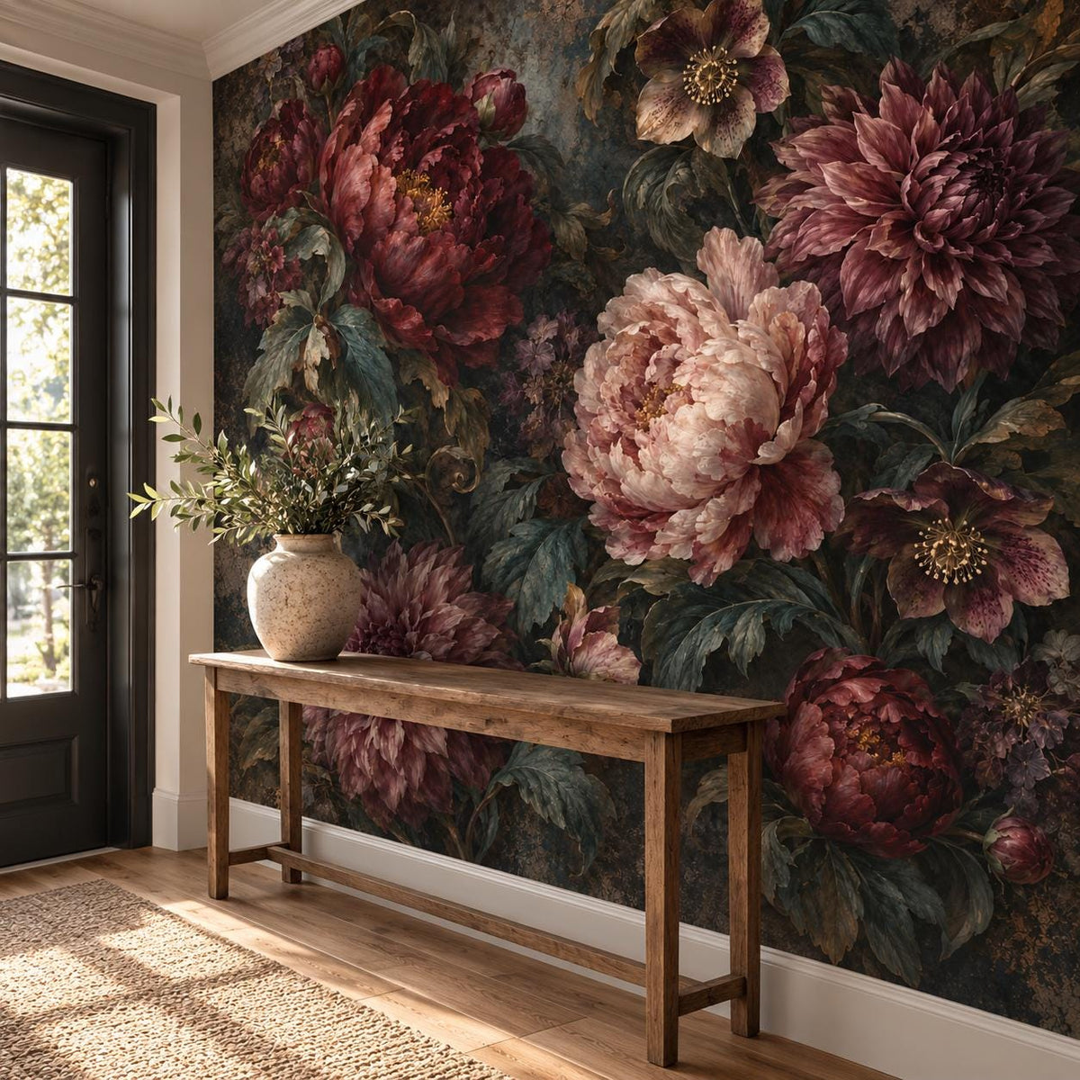 Moody Floral Wallpaper — entryway