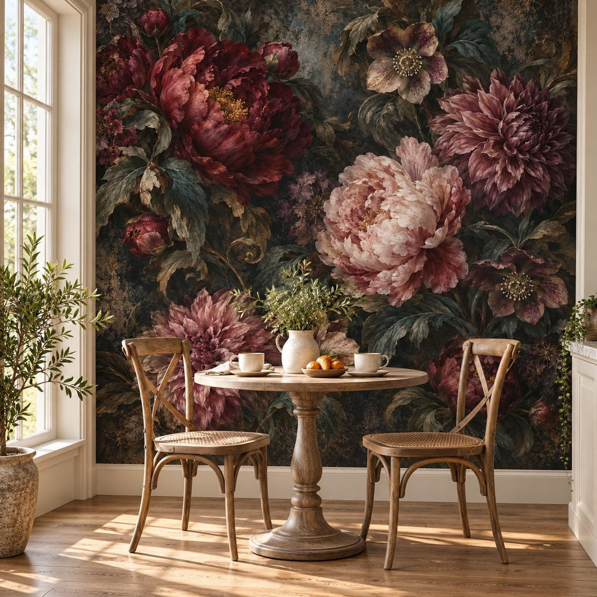 Moody Floral Wallpaper — breakfast nook