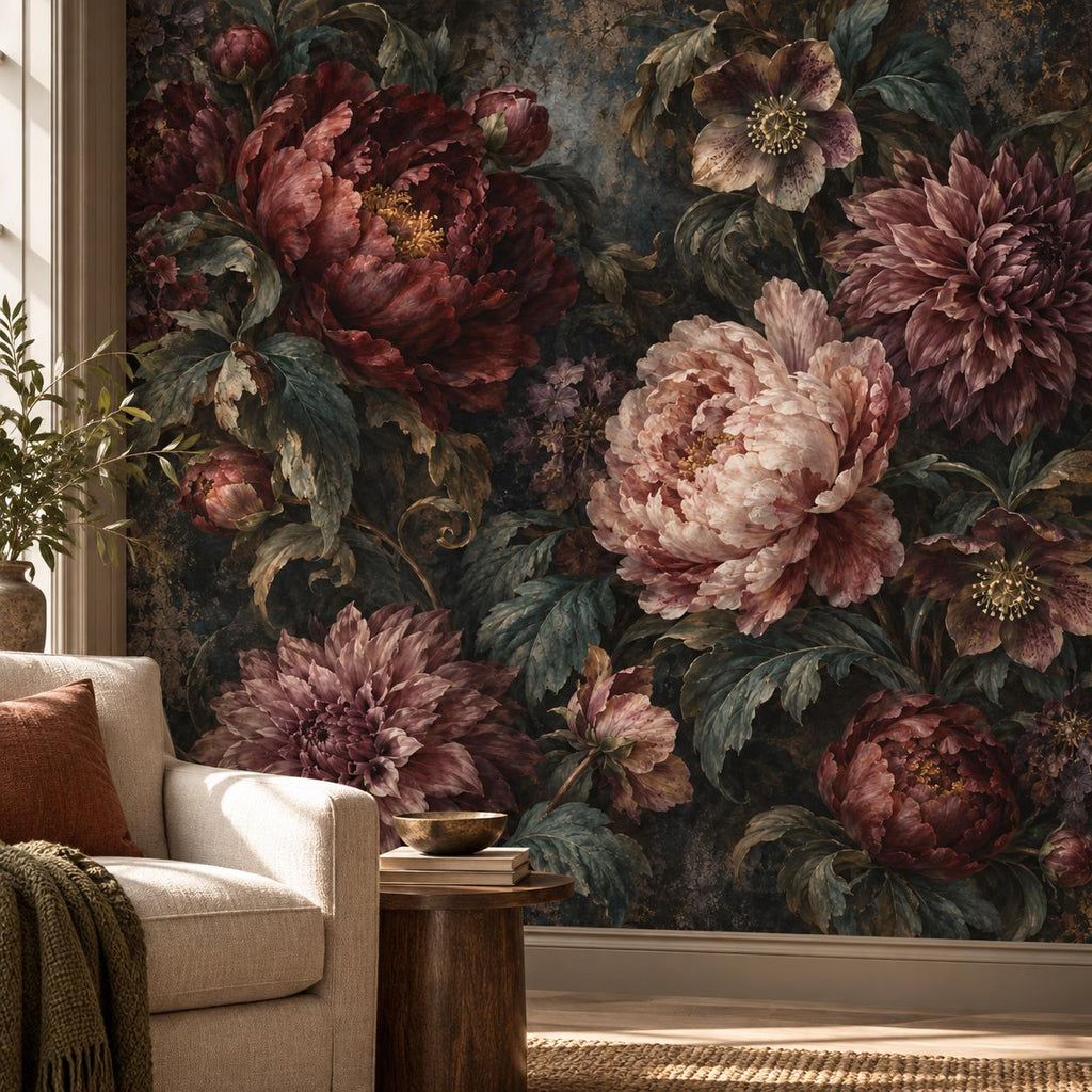 Moody Floral Wallpaper — wall detail