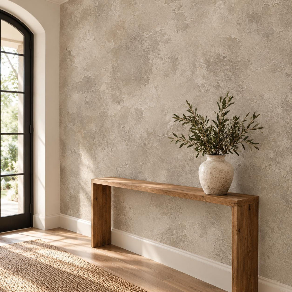 Mushroom Taupe Plaster Wallpaper — entryway