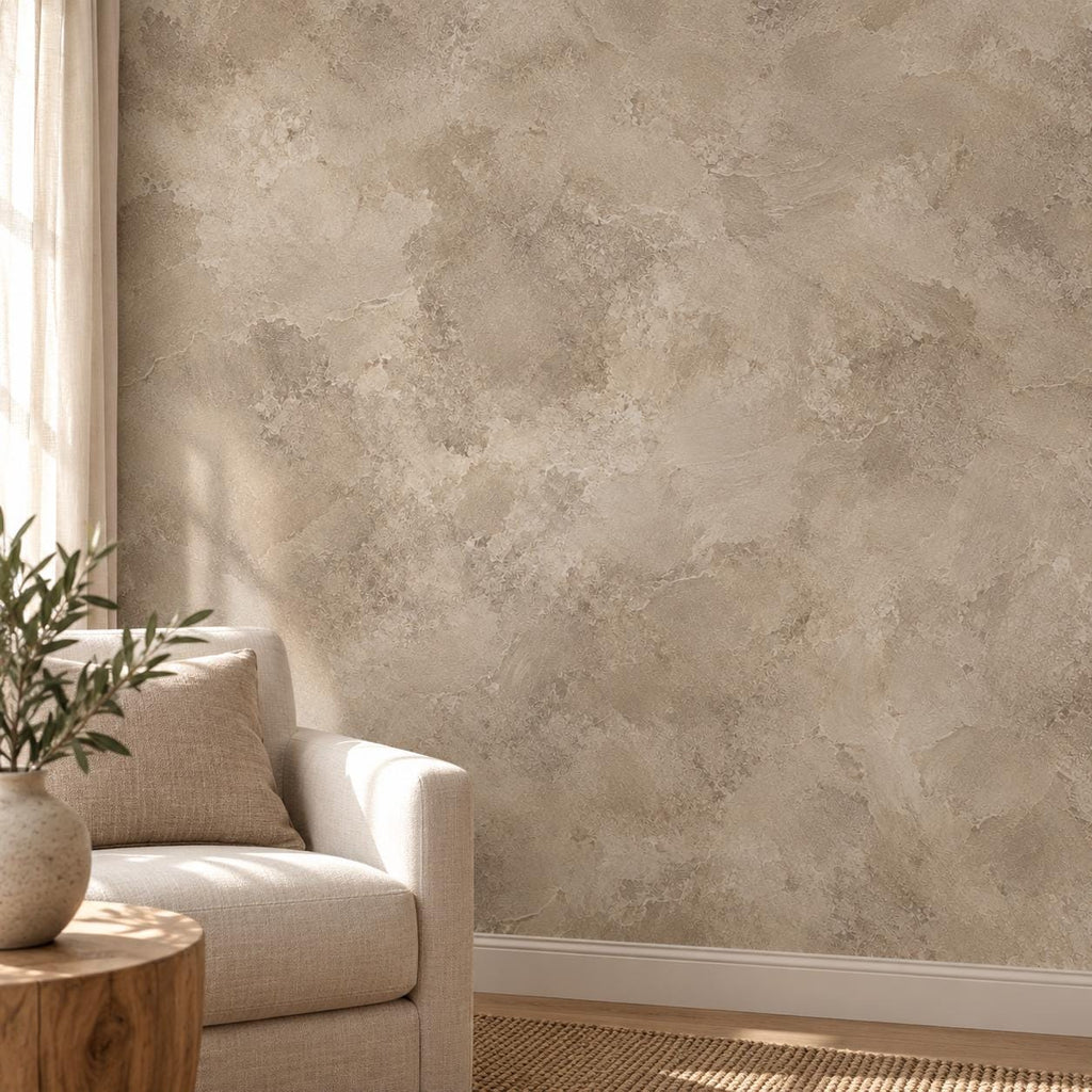 Mushroom Taupe Plaster Wallpaper — wall detail