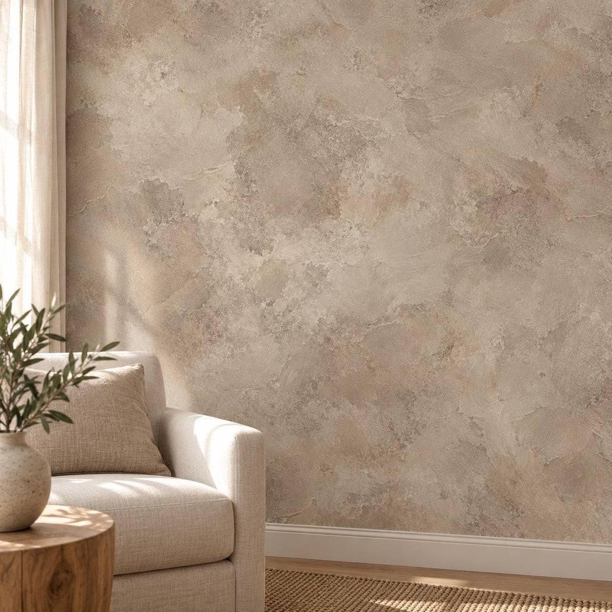 Mushroom Taupe Plaster Wallpaper — wall detail