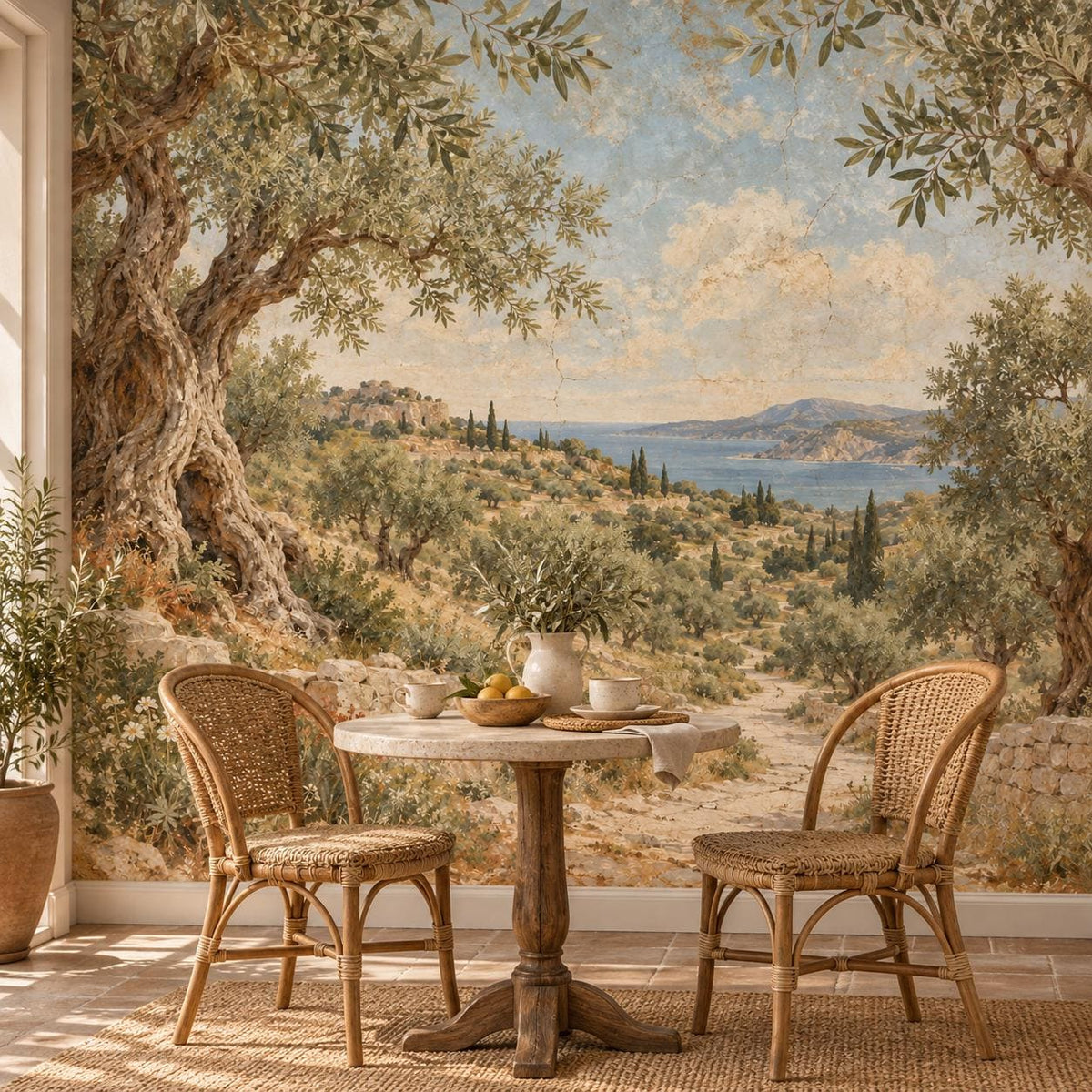 Olive Grove Wallpaper — breakfast nook
