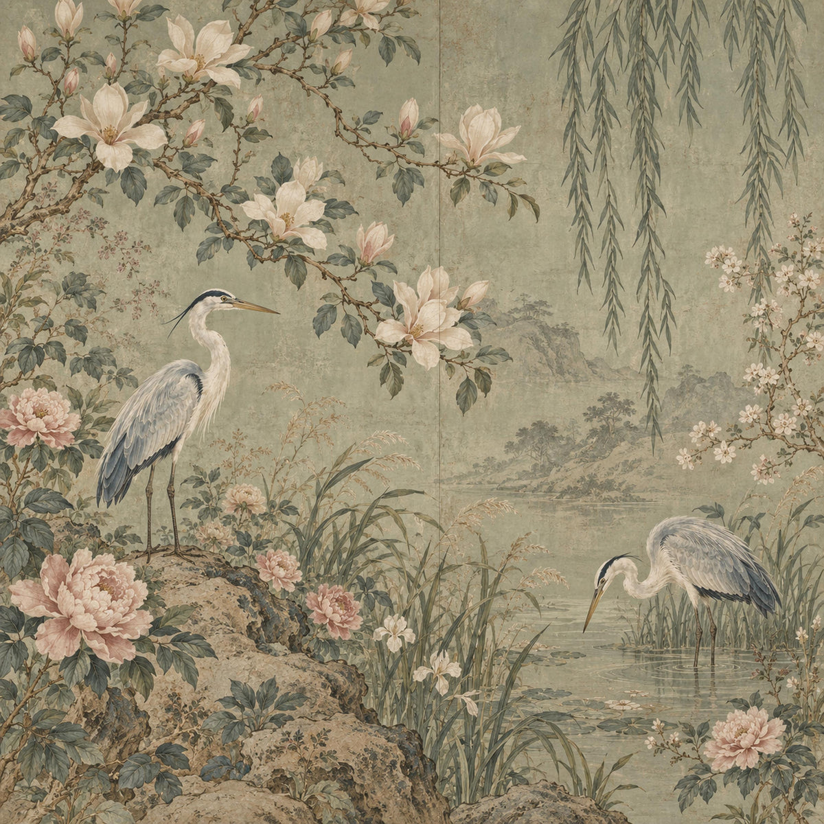Sage Chinoiserie Wallpaper — original design