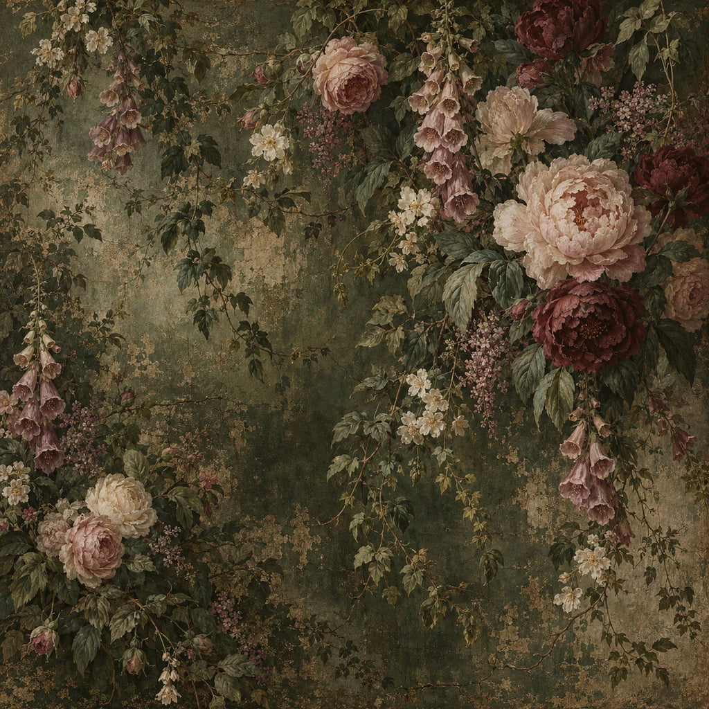 Aged Green Floral Wallpaper — original design