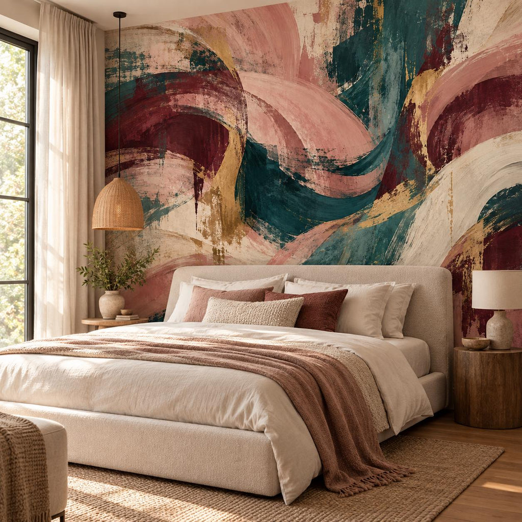 Abstract Maximalist Wallpaper — guest room