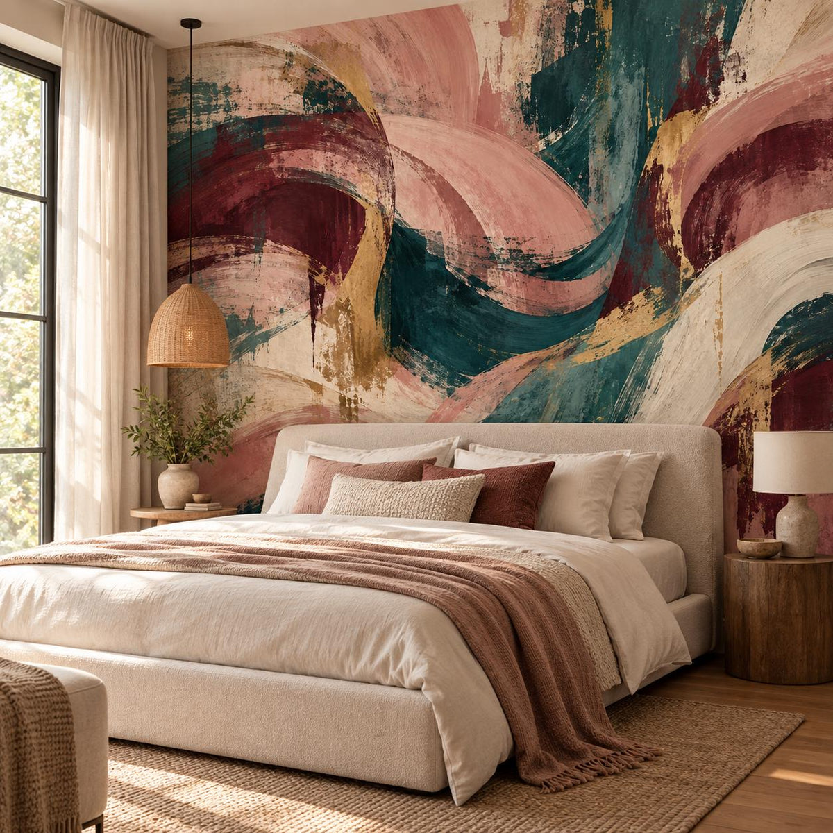 Abstract Maximalist Wallpaper — guest room