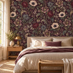 Deep Plum Floral Wallpaper — bedroom