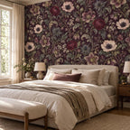 Deep Plum Floral Wallpaper — guest room