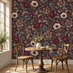Deep Plum Floral Wallpaper — breakfast nook