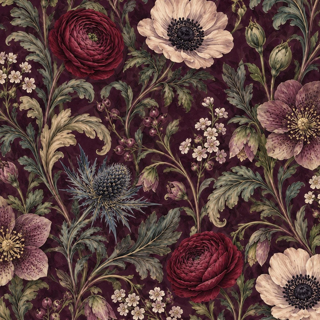 Deep Plum Floral Wallpaper — design detail