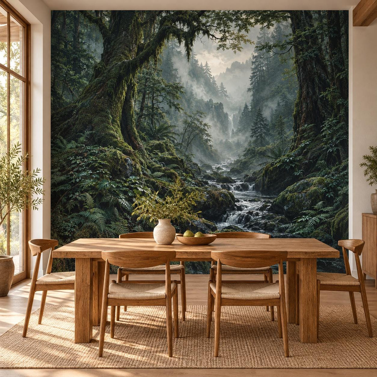 Deep Green Forest Wallpaper — dining room