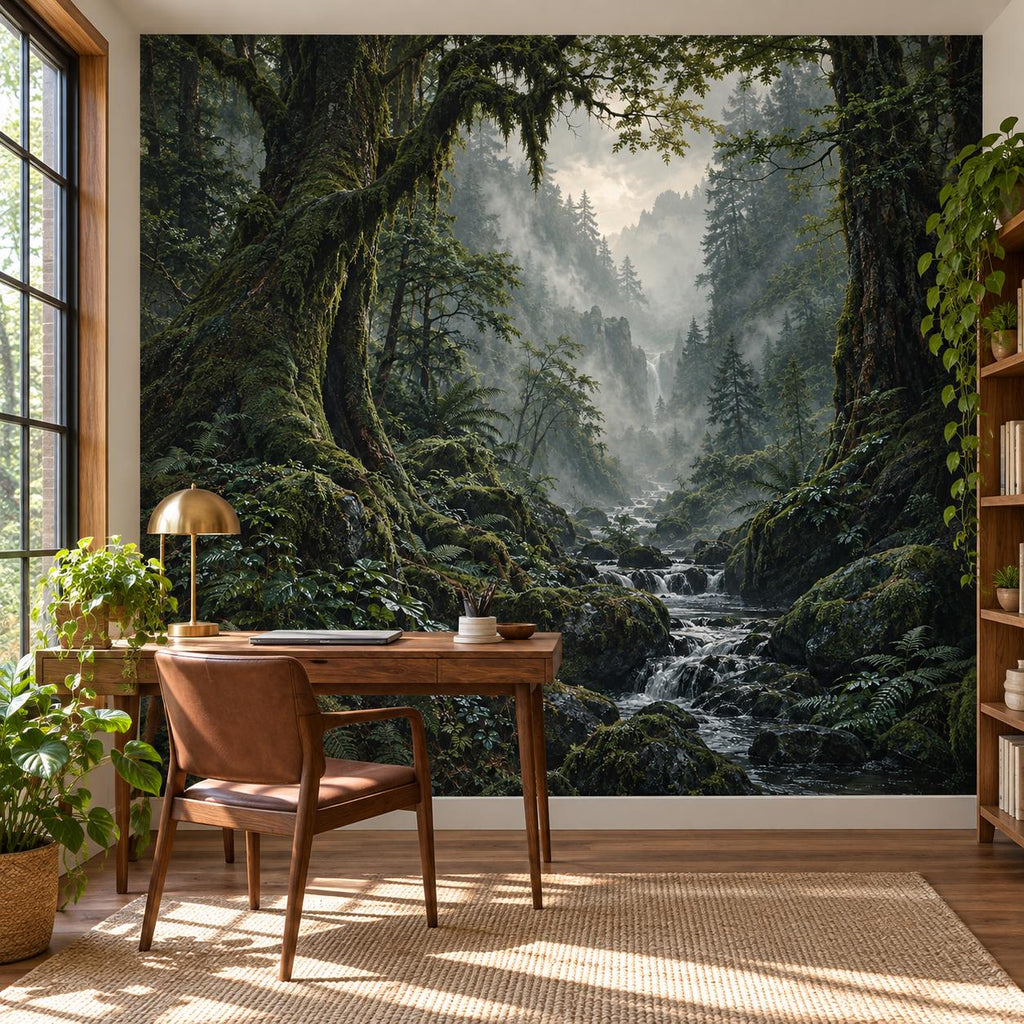 Deep Green Forest Wallpaper — home office