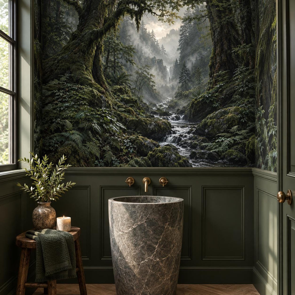 Deep Green Forest Wallpaper — powder room