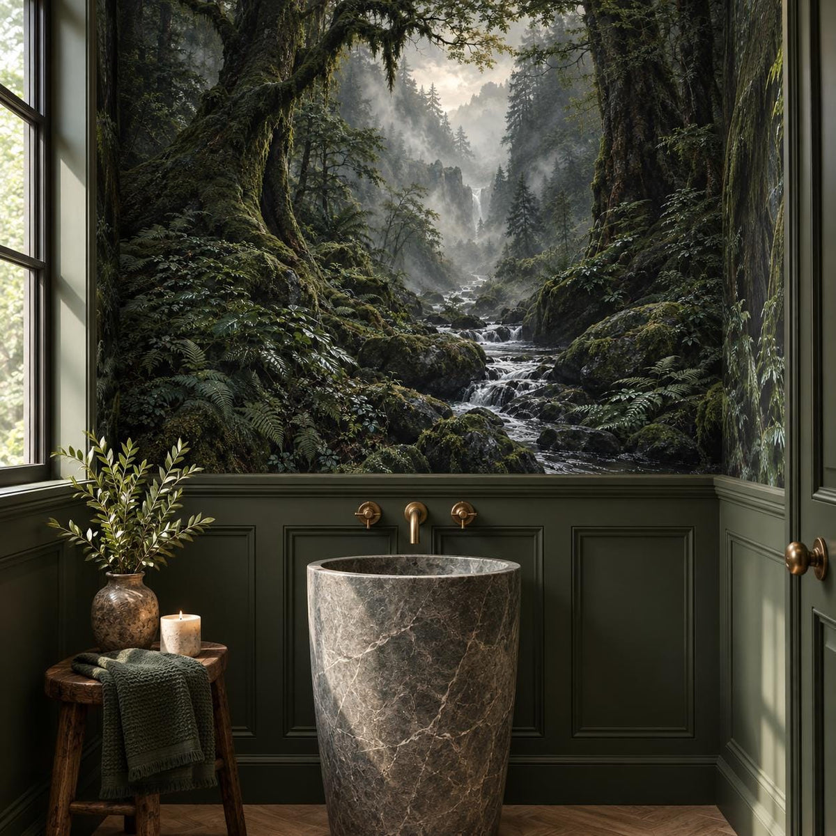 Deep Green Forest Wallpaper — powder room