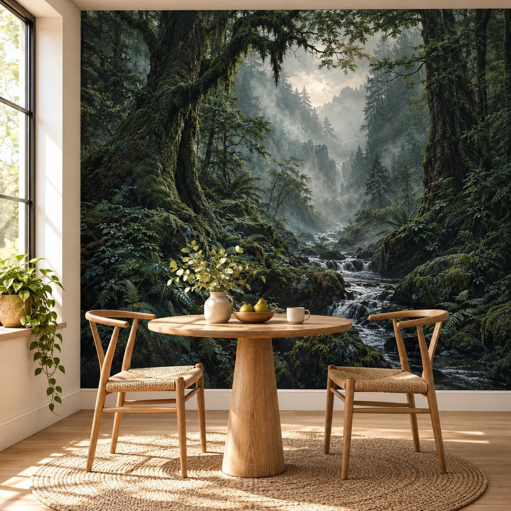 Deep Green Forest Wallpaper — breakfast nook