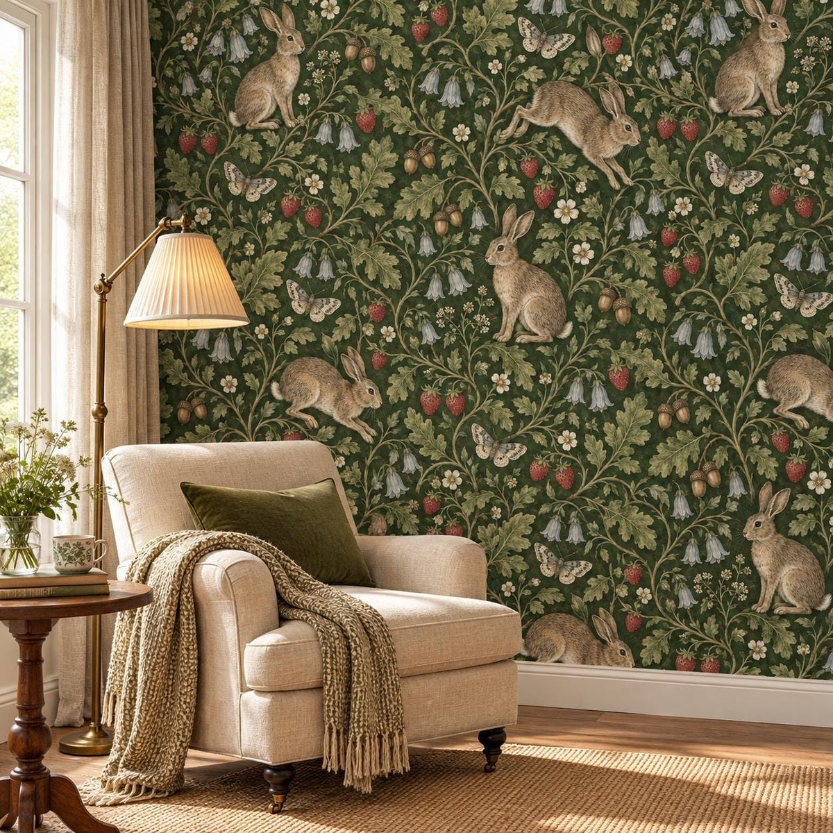 Medieval Rabbit Wallpaper — reading nook