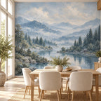 Powder Blue Forest: dining room wallpaper mockup