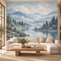 Powder Blue Forest: cover living room wallpaper mockup