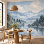 Powder Blue Forest: breakfast nook wallpaper mockup