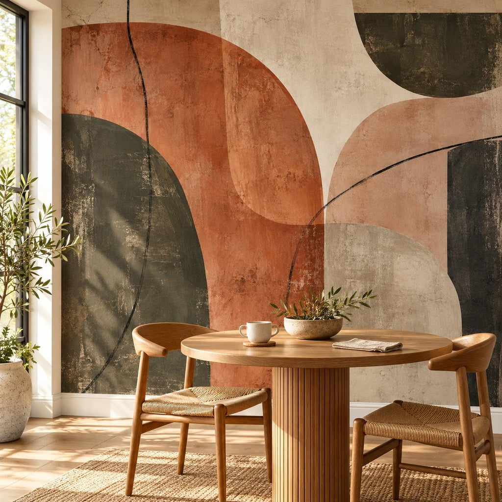 Terracotta Abstract: breakfast nook wallpaper mockup