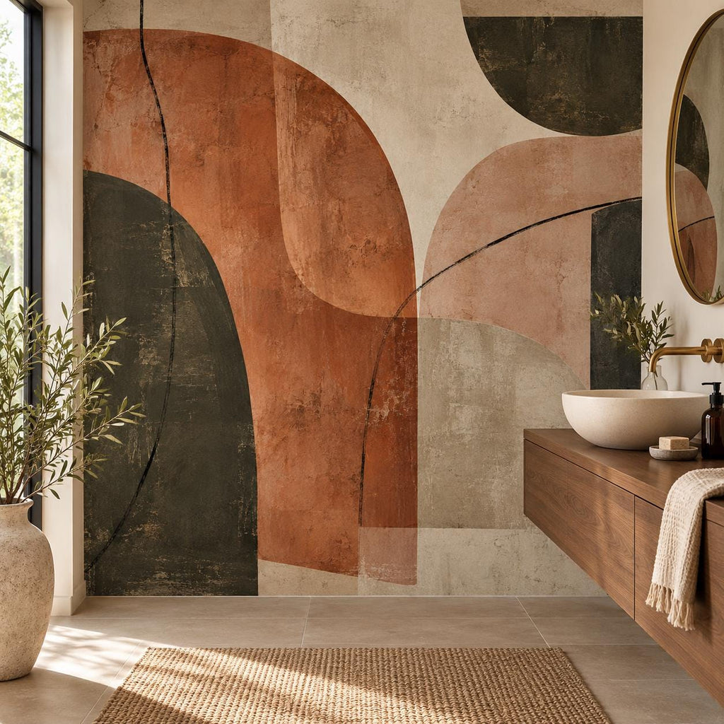 Terracotta Abstract: powder room wallpaper mockup