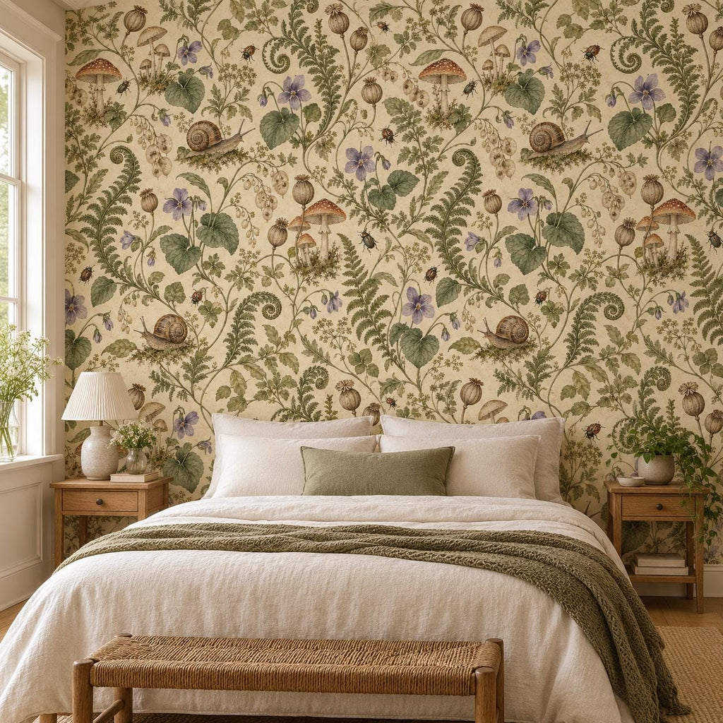 Snail Mushroom: guest room wallpaper mockup