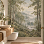 Misty Sage Forest: powder room wallpaper mockup