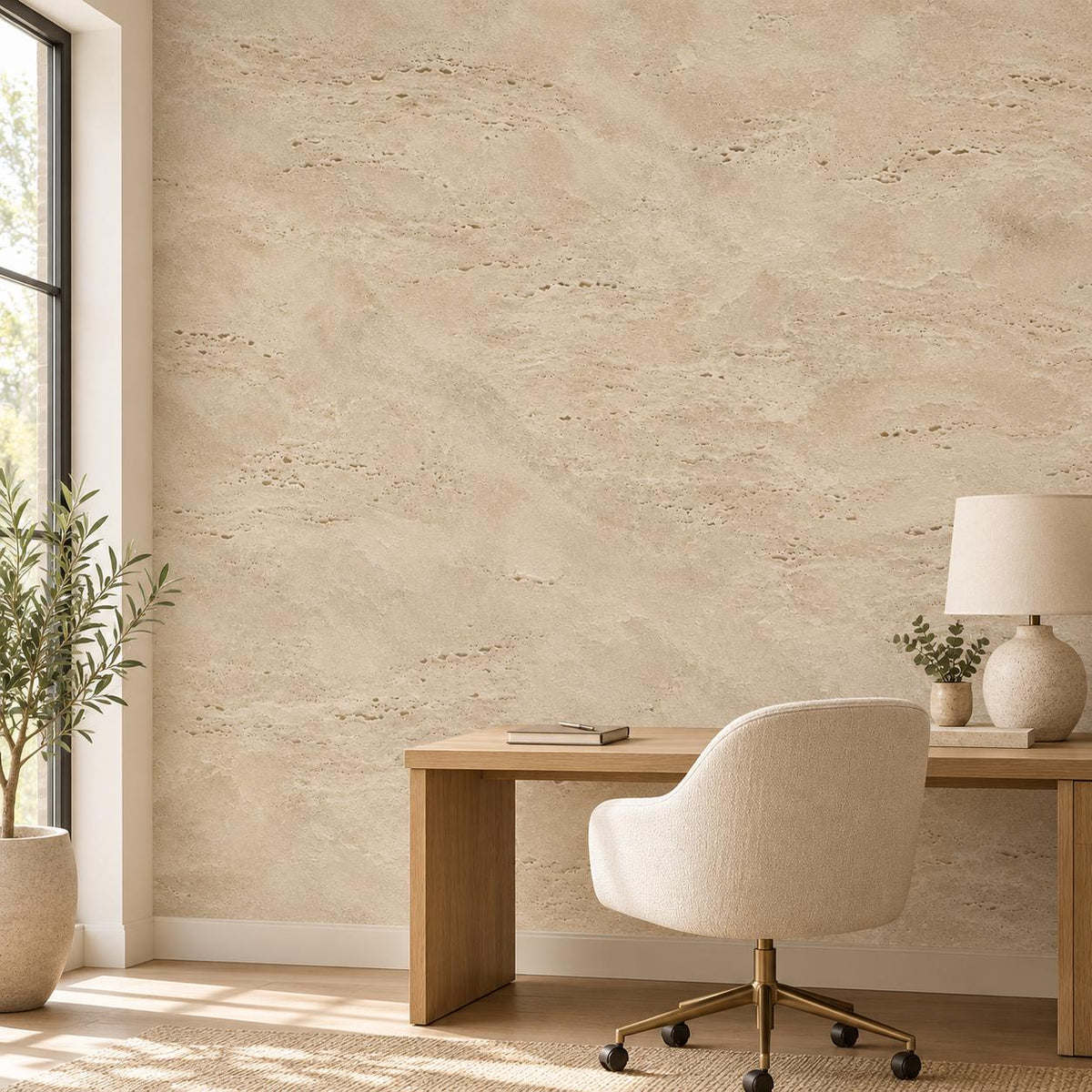 Travertine: home office wallpaper mockup